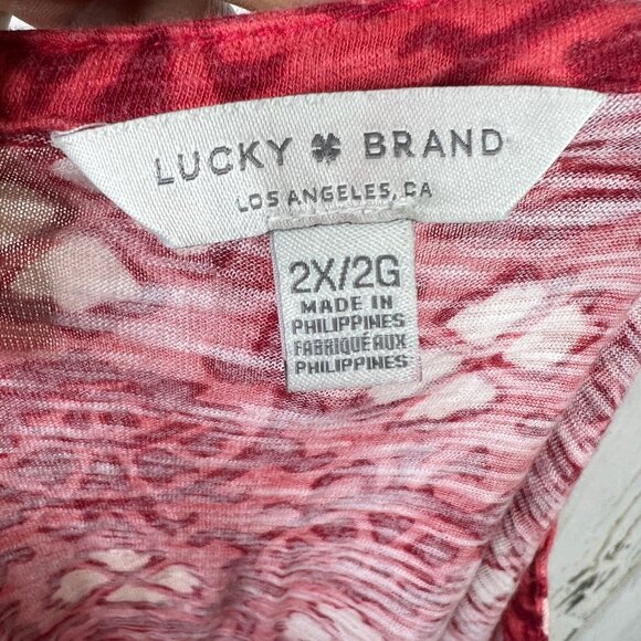 Lucky Brand Women's 2X Boho Floral Shirt Red Multi Lightweight Stretch‎ Top - Picture 7 of 11